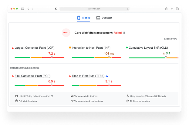 web vitals optimisation